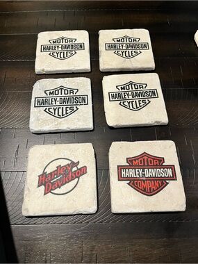 Harley-Davidson Stone Drink Coasters - Cream and Black (Set) 6 Barware Mancave